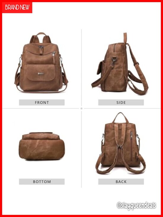 Faux Leather Women\'s Convertible Backpack Purse, Waterproof, 8 Pockets main image 6